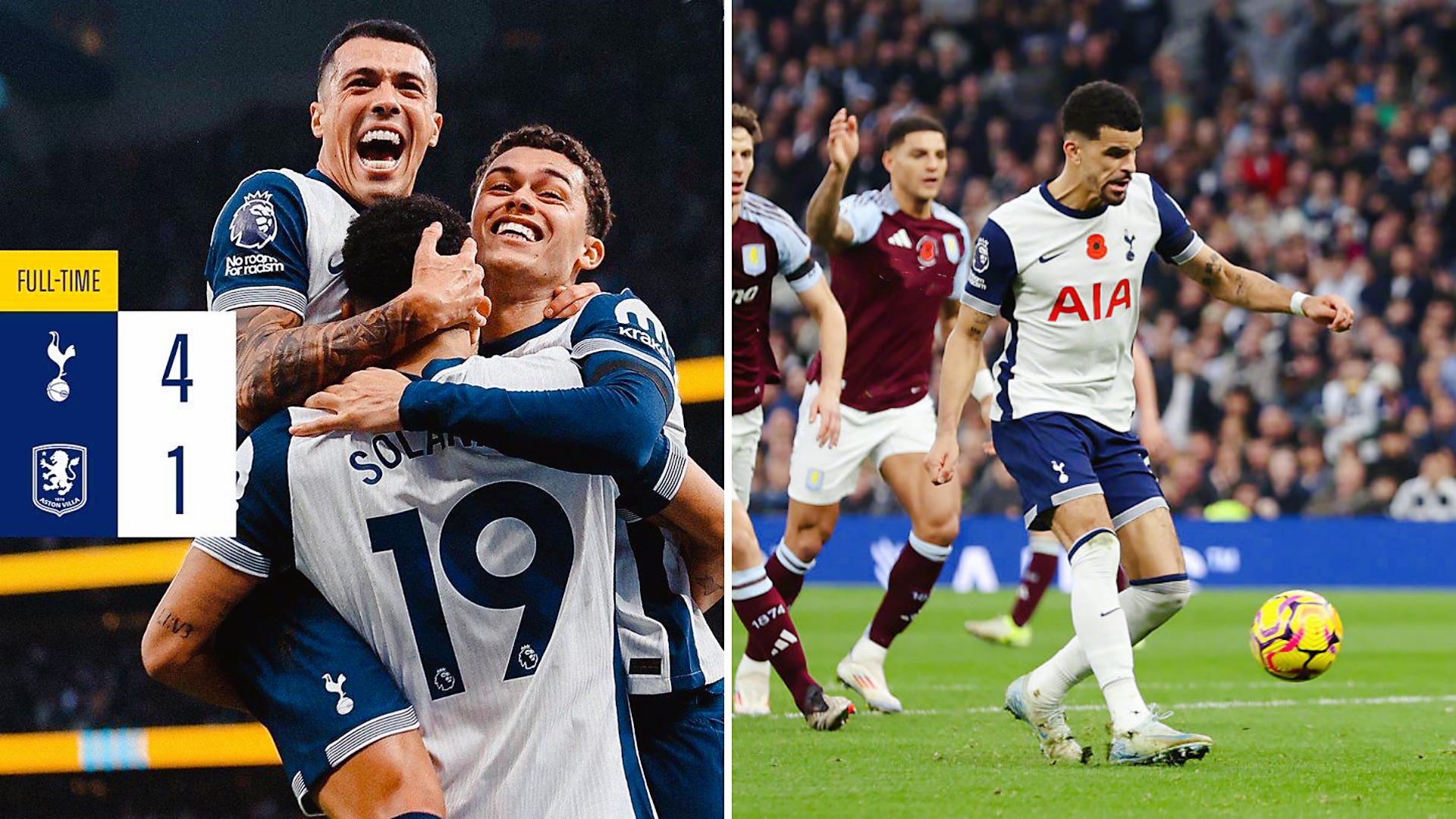 关于热刺逆转阿斯顿维拉，夺得宝贵三分开心庆祝的信息